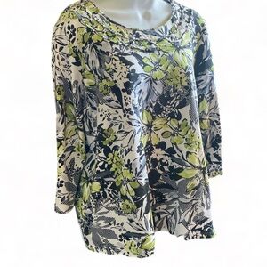 ALFRED DUNNER Blouse Floral Print 3/4 Sleeve Embellished Top